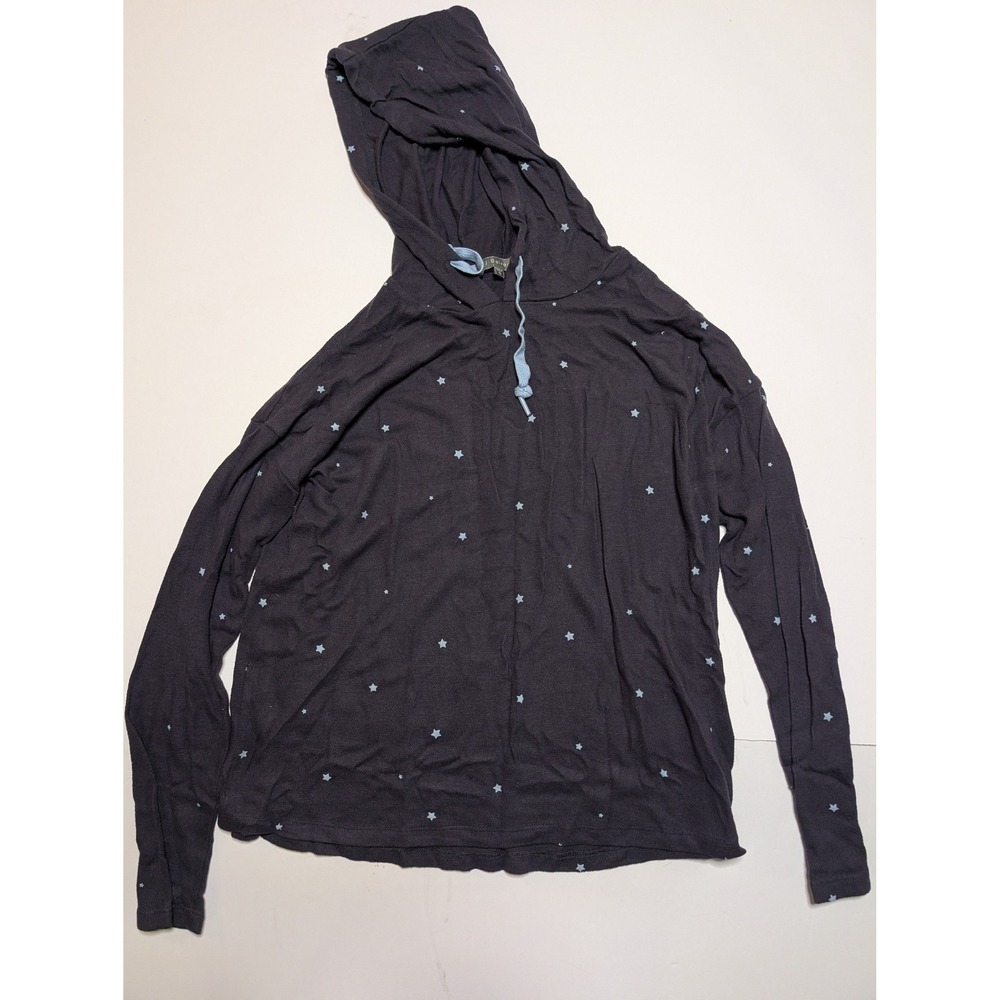 PJ Salvage Womens Small Star Print Hoodie Charcoal Gray Long Sleeve Sleep Top